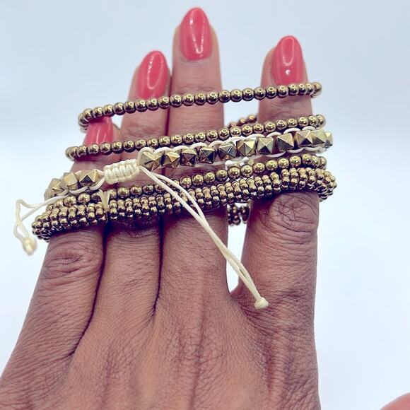 Nautical Gold Toned Beaded Bracelet Set - Picture 7 of 11